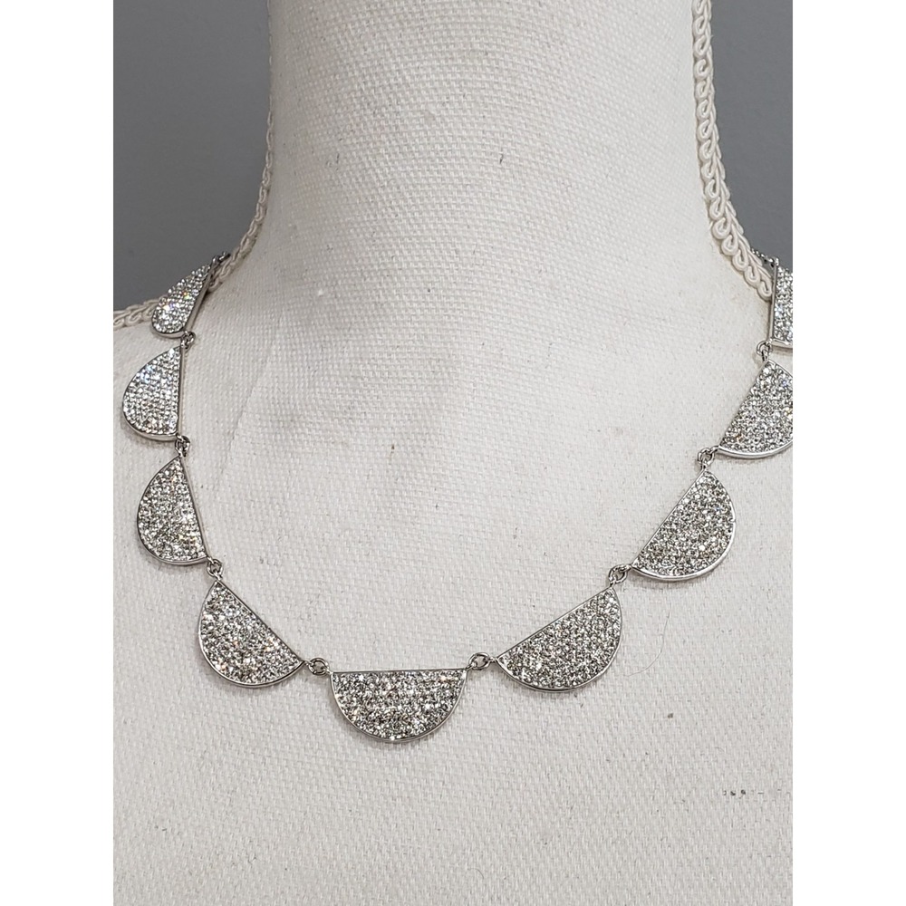 NEW Kate Spade New York Mod Scallop Pave Necklace NWT $168 Dust Bag Silver Tone